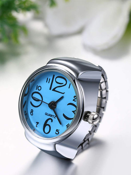 Yellow Chimes Stainless Steel Light Blue Dial Analog Stretchable Watch Ring