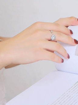 Yellow Chimes - Elegant Cubic Zircon Crystal Designer Silver Plated Rotating Ring