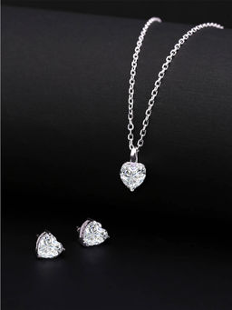 Yellow Chimes - Sterling Silver Heart Crystal Pendant Set With Earrings And Silver Chain (Set of 2)