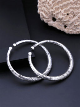 Yellow Chimes - Set Of 2 Oxidised Silver Plated Tribal Kada Anklets