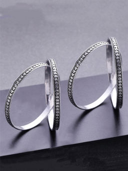 Yellow Chimes - Oxidised Silver 4 Pcs Traditional Antique Bangle Set