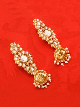 Yellow Chimes - Gold Toned Kundan Studded Dangler Jhumka Earrings