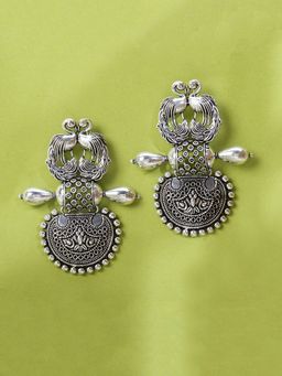 Yellow Chimes - Silver Look-Alike Silver Polish Black Silver Oxidized Handcrafted Drop Earrings