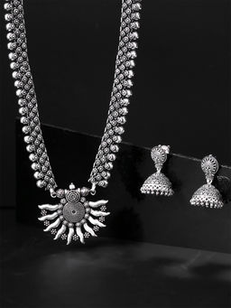 Yellow Chimes - Oxidised Silver-Plated Long Necklace Set