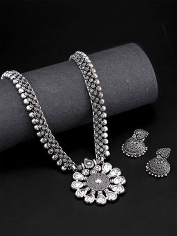 Yellow Chimes - Oxidised Silver-Plated Long Necklace Set