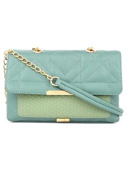 Yelloe - Multi Compartment Color Blocked Handbag In Green (M)