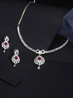 Yellow Chimes - American Diamond Handcrafted Classic Necklace and Earrings (Set of 2)