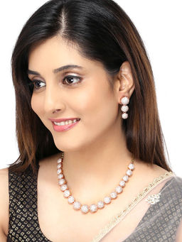 Yellow Chimes - American Diamond Handcrafted Rose Gold-Toned Necklace and Earrings (Set of 2)