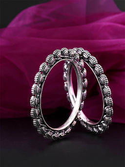 Yellow Chimes - German Silver Oxidized Handcrafted Bangles (Pack of 2)