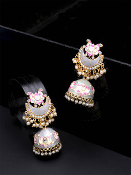 Yellow Chimes - Pastel Grey Handcrafted Jhumka Earrings