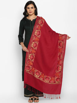 Zamour - Kashmiri Red Embroidery Stole For Women