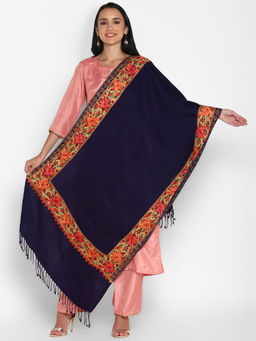 Zamour - Kashmiri Navy Blue Embroidery Stole For Women