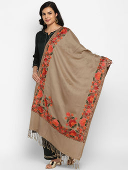 Zamour - Kashmiri Brown Embroidery Stole For Women