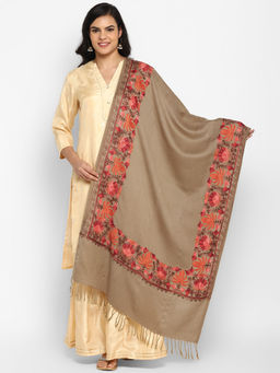 Zamour - Kashmiri Brown Embroidery Stole For Women