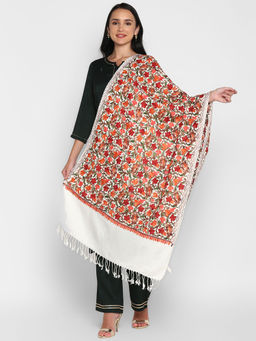 Zamour - Kashmiri White Embroidery Stole For Women