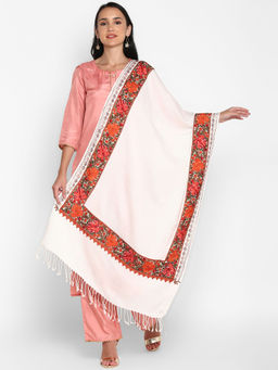 Zamour - Kashmiri White Embroidery Stole For Women