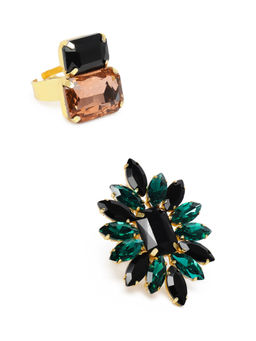 Zaveri Pearls - Combo of 2 Crystal Shine Stones Studded Party Bling Adjustable Finger Rings-ZPFK10226