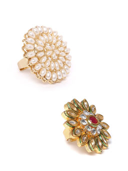 Zaveri Pearls - Combo of 2 Gold Tone Ethnic Adjustable Finger Rings-ZPFK10230