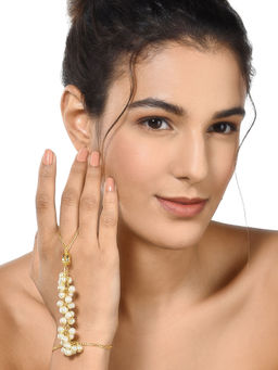 Zaveri Pearls - Gold Tone Clustered Pearls Ethnic Ring Bracelet-ZPFK10446