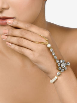 Zaveri Pearls - Gold Tone Crystal Shine Stones & Pearls Embellished Ring Bracelet-ZPFK10447