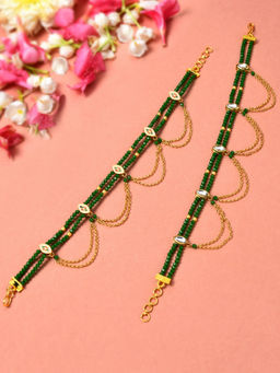 Zaveri Pearls - Green Crystal Beads Chain Tassel Wedding Collection Kundan Payal-ZPFK10468
