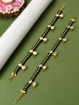 Zaveri Pearls - Black Crystal Beads Traditional Kundan Payal-ZPFK10470