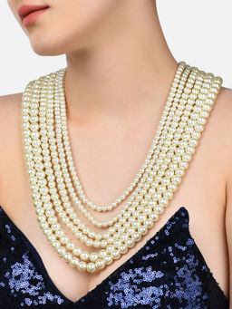 Zaveri Pearls - Gold Tone Fusion Wear Multi-layered Pearls Necklace-ZPFK10491