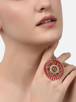 Zaveri Pearls - Pink & Green Ethnic Finger Ring-ZPFK10781