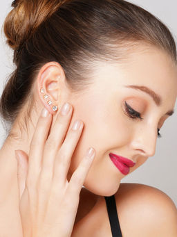 Zaveri Pearls - Gold Tone Set of 4 Contemporary Cubic Zirconia Brass Stud Earrings-ZPFK10964