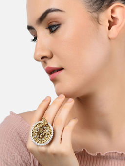 Zaveri Pearls - Antique Gold Tone Peacock Inspired Ethnic Finger Ring-ZPFK11077