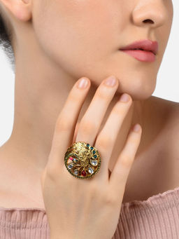 Zaveri Pearls - Multicolor Peacock Inspired Ethnic Meenakari Kundan Finger Ring-ZPFK11080