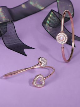 Zaveri Pearls - Set of 2 Rose Gold Contemporary Cubic Zirconia Brass Kada Bracelet-ZPFK11101