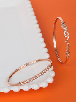 Zaveri Pearls - Set of 2 Rose Gold Cubic Zirconia Brass Kada Style Bracelet-ZPFK11118