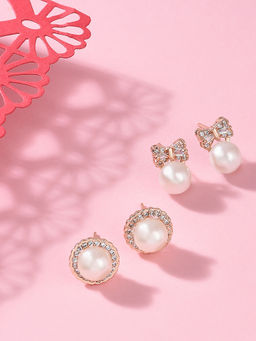 Zaveri Pearls - Set of 2 Gold Tone Cubic Zirconia pleasant Brass Stud Earrings-ZPFK11153