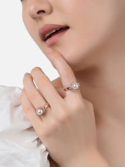 Zaveri Pearls - Set of 2 sterling Rose Gold Contemporary Cubic Zirconia Brass Rings-ZPFK11180