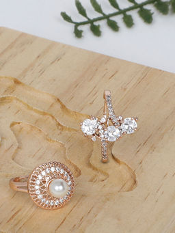 Zaveri Pearls - Set of 2 Rose Gold Contemporary Cubic Zirconia Dazzling Brass Rings-ZPFK11182
