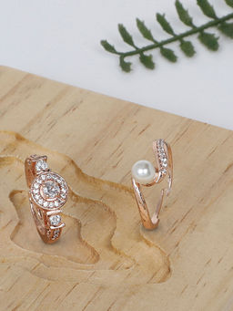 Zaveri Pearls - Set of 2 admirable Rose Gold Contemporary Cubic Zirconia Brass Rings-ZPFK11183