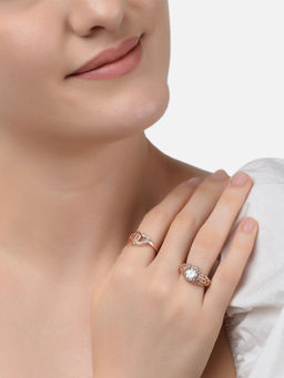 Zaveri Pearls - Set of 2 Rose Gold Cubic Zirconia Heart Melting Brass Rings-ZPFK11189