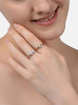 Zaveri Pearls - Set of 2 Splendid Rose Gold Contemporary Cubic Zirconia Brass Rings-ZPFK11195