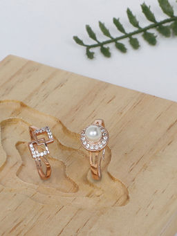 Zaveri Pearls - Set of 2 Beautiful Rose Gold Cubic Zirconia Brass Rings-ZPFK11196