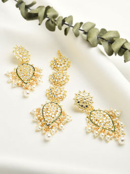 Zaveri Pearls - Gold Tone Traditional Kundan Dangle Earring & Maangtikka Set-ZPFK11230