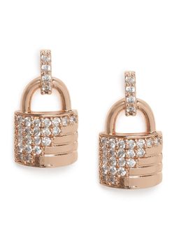 Zaveri Pearls - Rose Gold Cubic Zirconia Lock Shape Contemporary Brass Stud Earring
