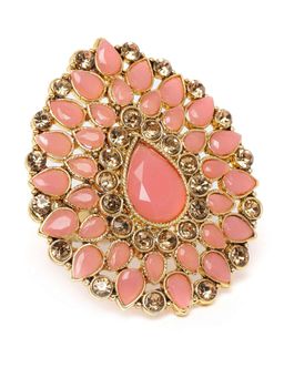Zaveri Pearls - Gold Tone Peach Leaf Shape Ethnic Adjustable Finger Ring