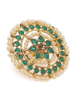 Zaveri Pearls - Green Stones & Pearls Ethnic Adjustable Finger Ring