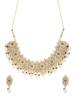 Zaveri Pearls - Gold Tone Kundan & Green Stones Bridal Necklace & Earring (Set of 2)