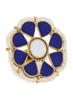 Zaveri Pearls - Enamelling Gold Pearls Ethnic Adjustable Finger Ring