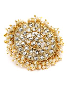 Zaveri Pearls - Gold Tone Clustered Pearls Circular Kundan Adjustable Finger Ring