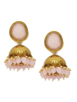 Zaveri Pearls - Pink Stones & Beads Ethnic Antique Gold Tone Jhumki Earring