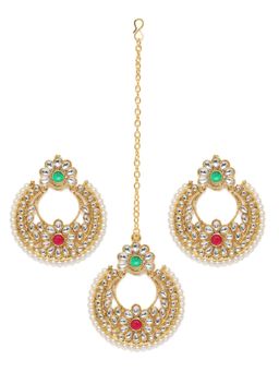Zaveri Pearls - Gold Tone Kundan & Pearls Traditional Earring & Maangtikka (Set of 2)
