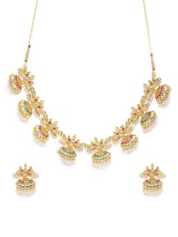 Zaveri Pearls - Gold Tone Multi-colour Peacock Inspired Ethnic Necklace & Earring (Set of 2)